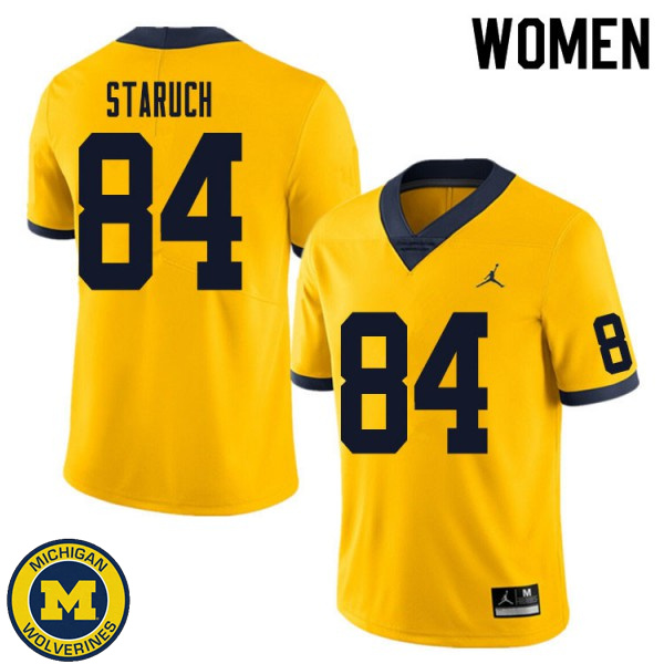 Women's Michigan Wolverines #84 Sam Staruch Yellow Football Jersey